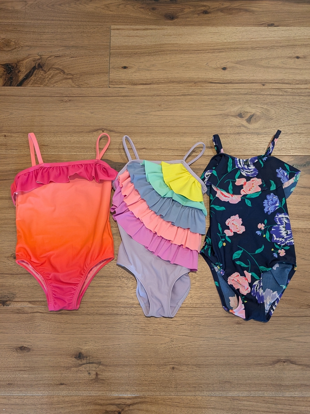Old Navy Girls' Pink Orange Gradient and Floral One-Piece Swimsuit Set